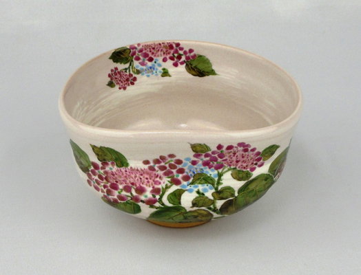 栗山園オンライン通販部 / 新品 灰釉紫陽花絵茶碗 中村良二