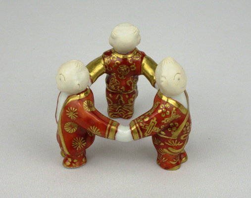 薩摩金襴手 布袋唐児絵香炉 梅雪作 共箱 送料込み1123