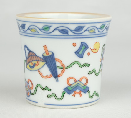 五世 平安 竹泉 色絵宝文六角 炉台 共箱 煎茶道具