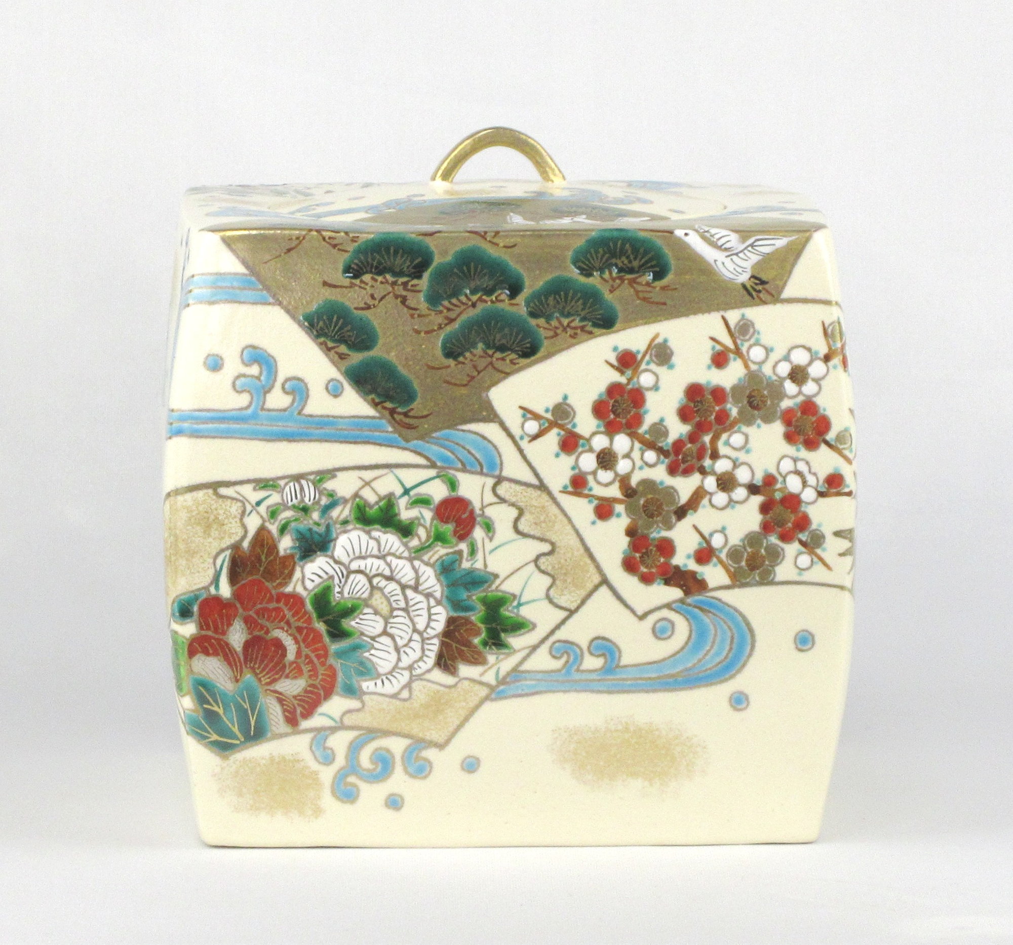 栗山園オンライン通販部 / 【新古品】 四方色絵扇面流水草花水指