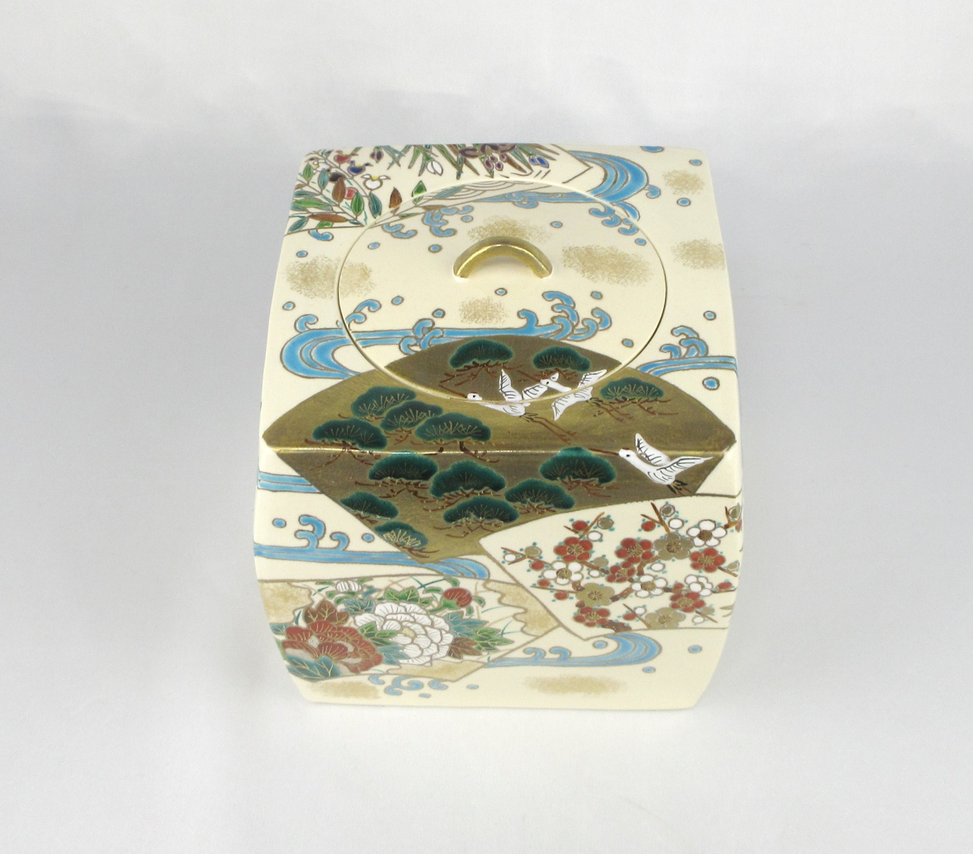 栗山園オンライン通販部 / 【新古品】 四方色絵扇面流水草花水指