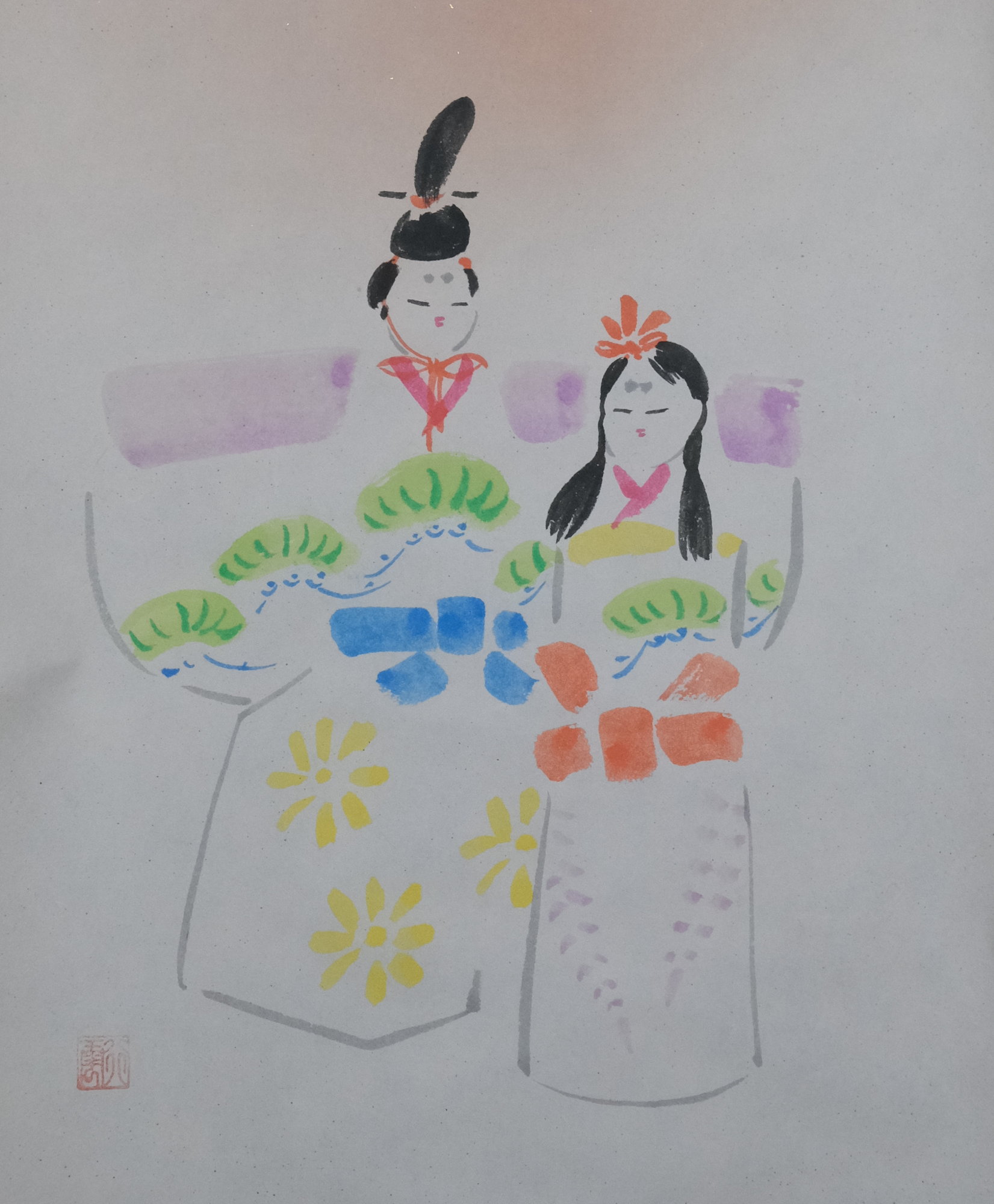 栗山園オンライン通販部 / 【出物】 掛軸 立雛画賛「桃花笑春風