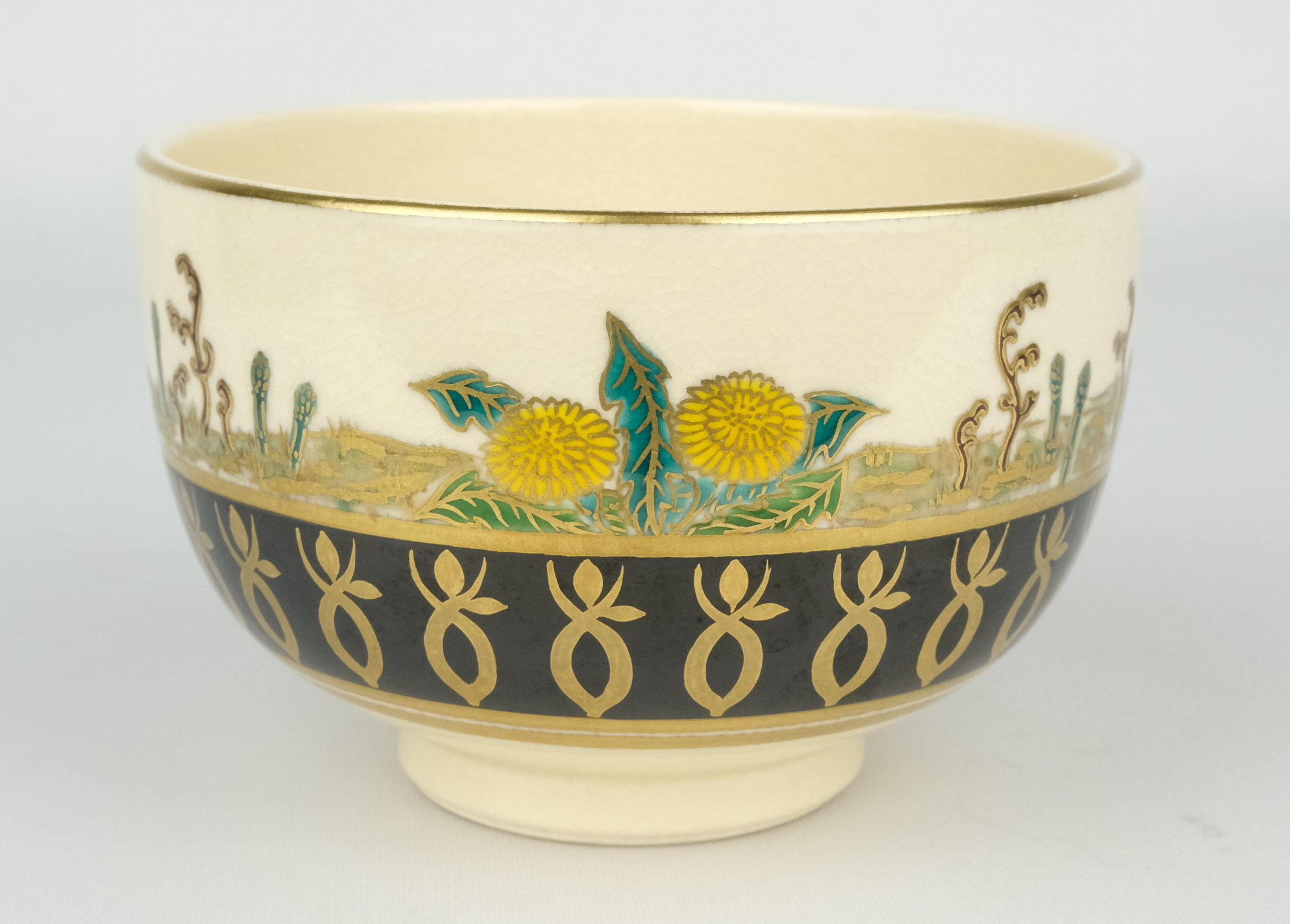 杉田祥平 色絵仁清若松画茶碗 共箱 茶道具 清閑寺窯 抹茶碗 京